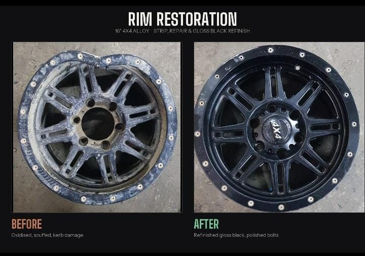 Damaged alloy rim restoration before and after